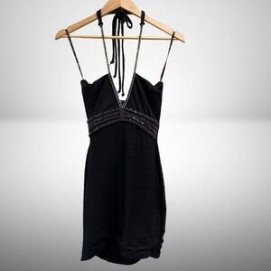 NEW Sky Women's Bodycon Mini Dress Embellished‎ Black Halter Small